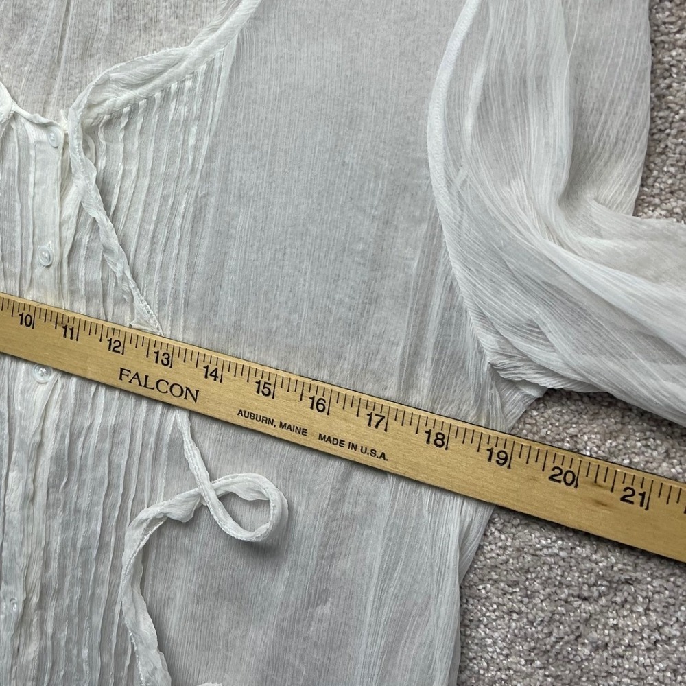 Theory White Sheer Pintuck Pleated Button Front Blouse Top Large Romantic Gauze - Picture 6 of 10